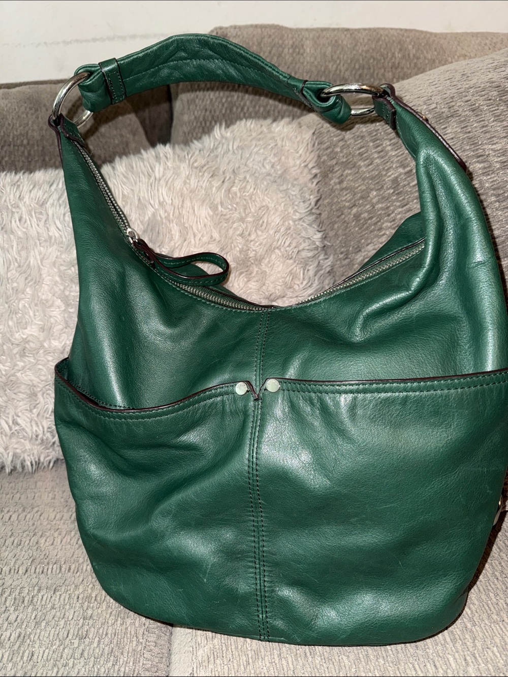 Tignanello Dark Green Leather Shoulder Hobo
